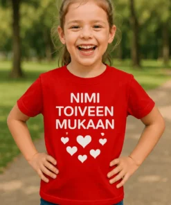 Lasten t-paita Sydämet omalla nimellä, sydänkuosi ja oma nimi