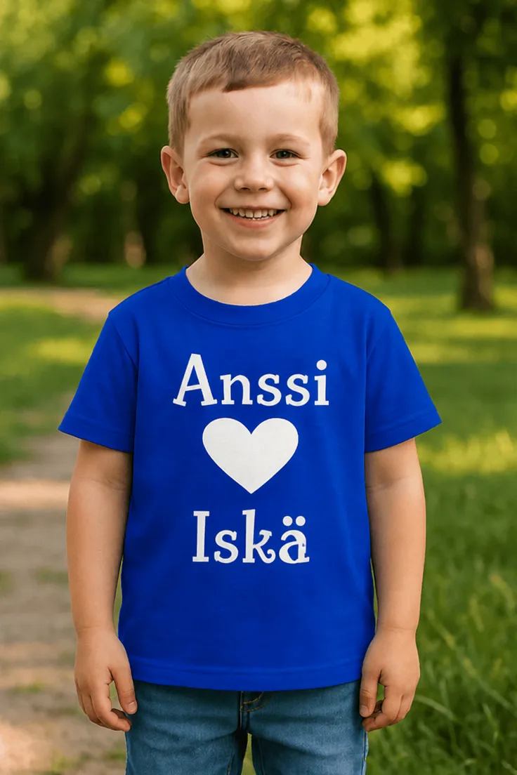 Lasten t-paita Sydän iskä nimellä, painatuksella Anssi ❤ Iskä