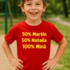 Lasten t-paita vanhemmat nimellä, hauska design tekstillä 50% Martin 50% Nataša 100% Minä