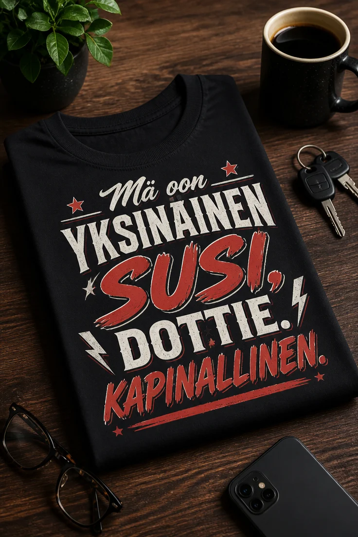 Sarkastinen t-paita, jossa lukee Mä oon yksinäinen susi, Dottie. Kapinallinen.