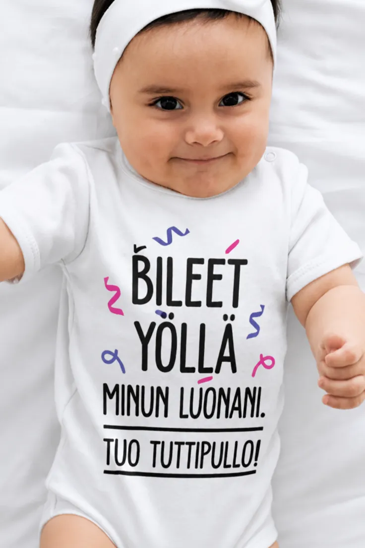 Vauvan body Bileet yöllä hauskalla painatuksella lahjaksi vauvalle