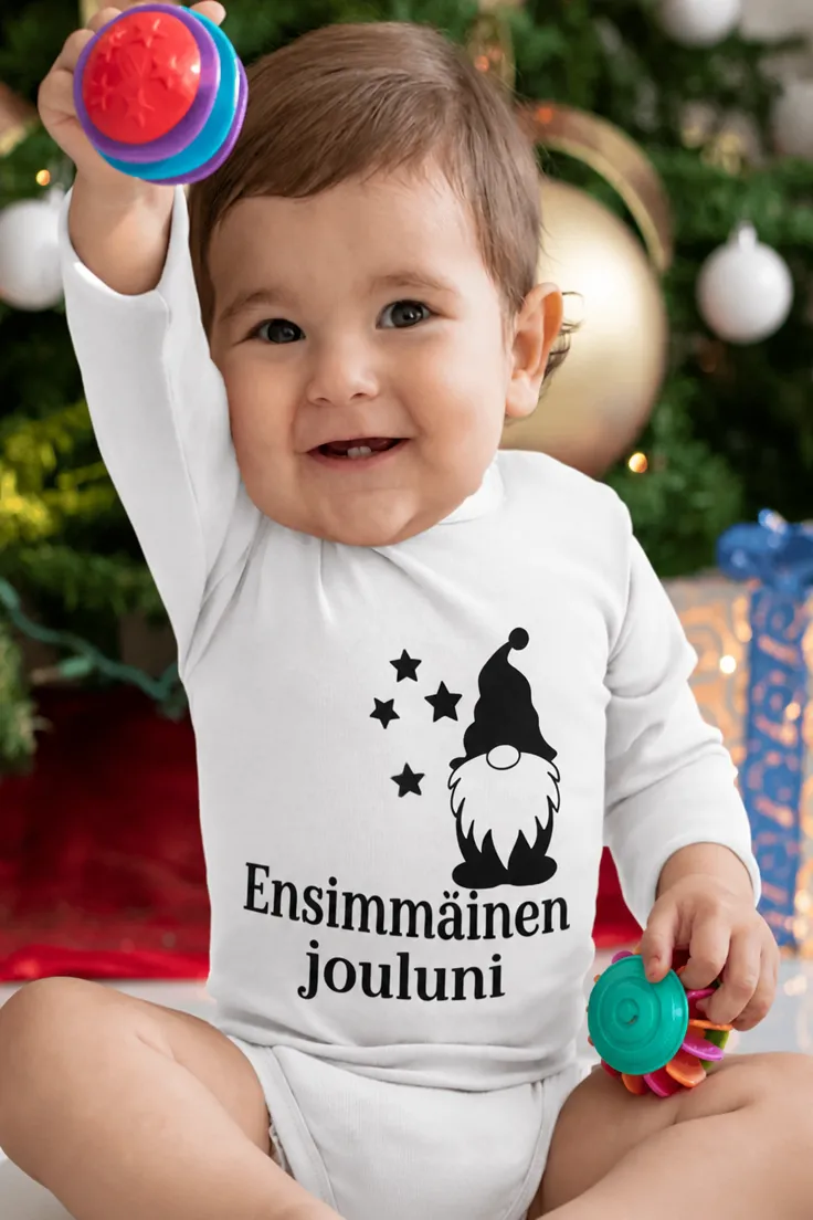 Vauvan body Ensimmäinen joulu tekstillä Ensimmäinen jouluni