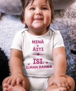Vauvan body Isi ilman rahaa hauskalla MINÄ + ÄITI ISI. ILMAN RAHAA. -painatuksella