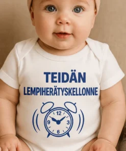 Vauvan body Lempiherätyskello hauskalla tekstillä TEIDÄN LEMPIHERÄTYSKELLONNE