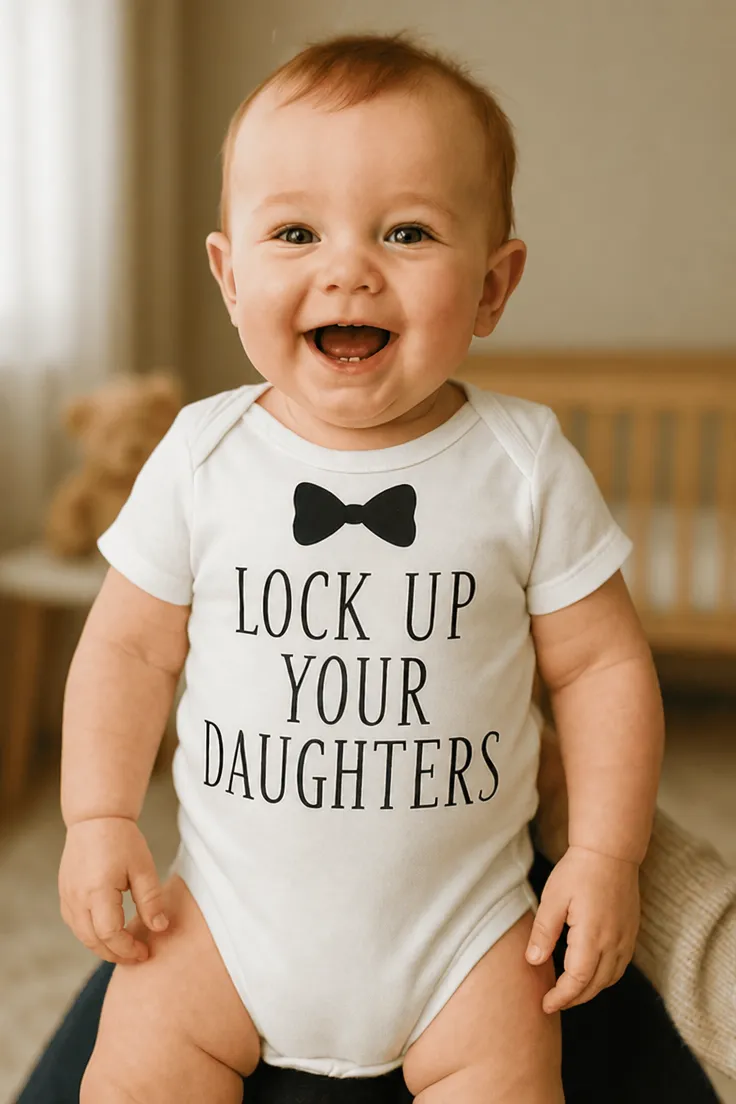 Vauvan body Lukitkaa tyttärenne hauskalla LOCK UP YOUR DAUGHTERS -painatuksella