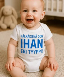 Vauvan body Nälkäisenä eri tyyppi hauskalla tekstiprintillä