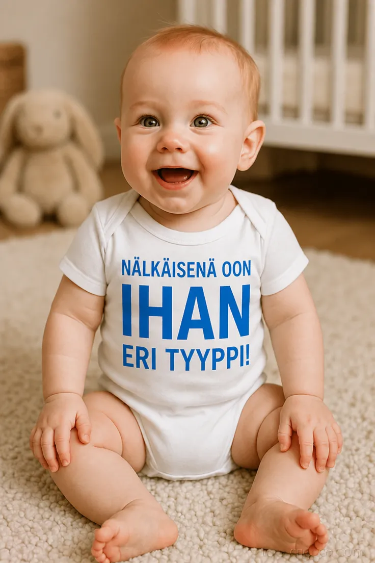 Vauvan body Nälkäisenä eri tyyppi hauskalla tekstiprintillä