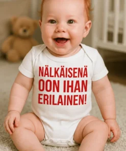 Vauvan body Nälkäisenä ihan erilainen hauskalla tekstillä NÄLKÄISENÄ OON IHAN ERILAINEN!