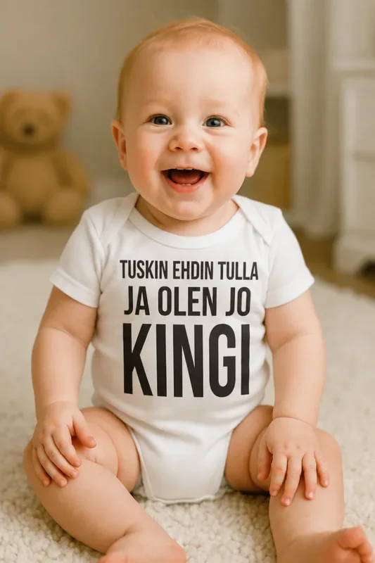 Vauvan body Tuskin tullut jo kingi hauskalla tekstiprintillä