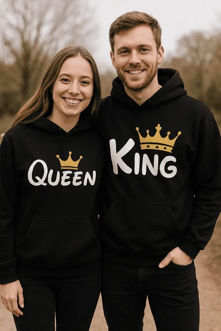 Villapaita King queen kaksivärinen setti QUEEN KING hauska paripaita lahjaksi