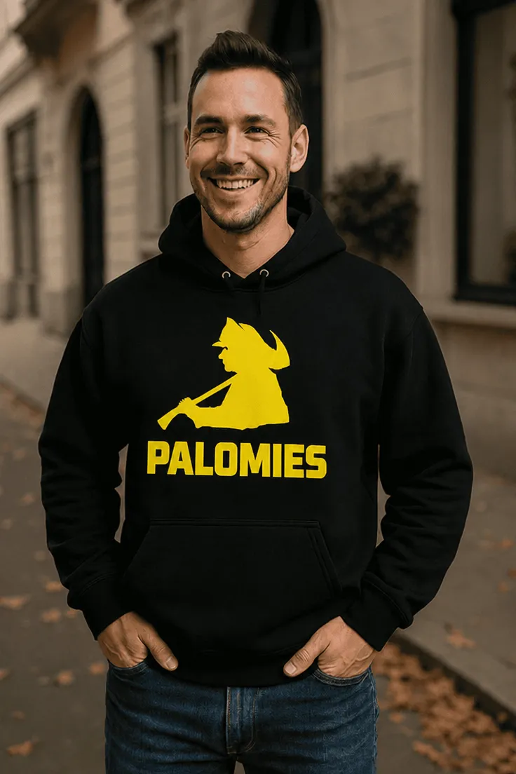 Villapaita Palomies siluetti hauskalla PALOMIES-painatuksella